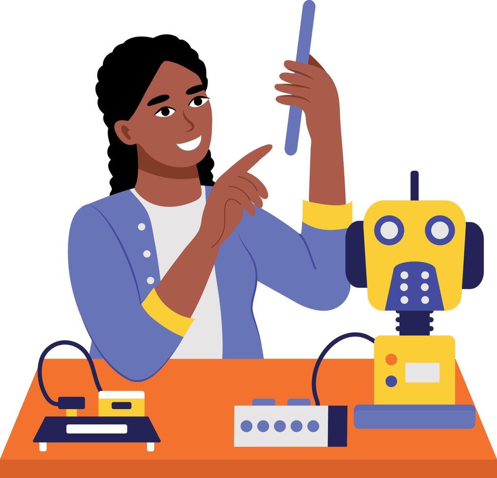Flat style illustration of a female robot engineer vector