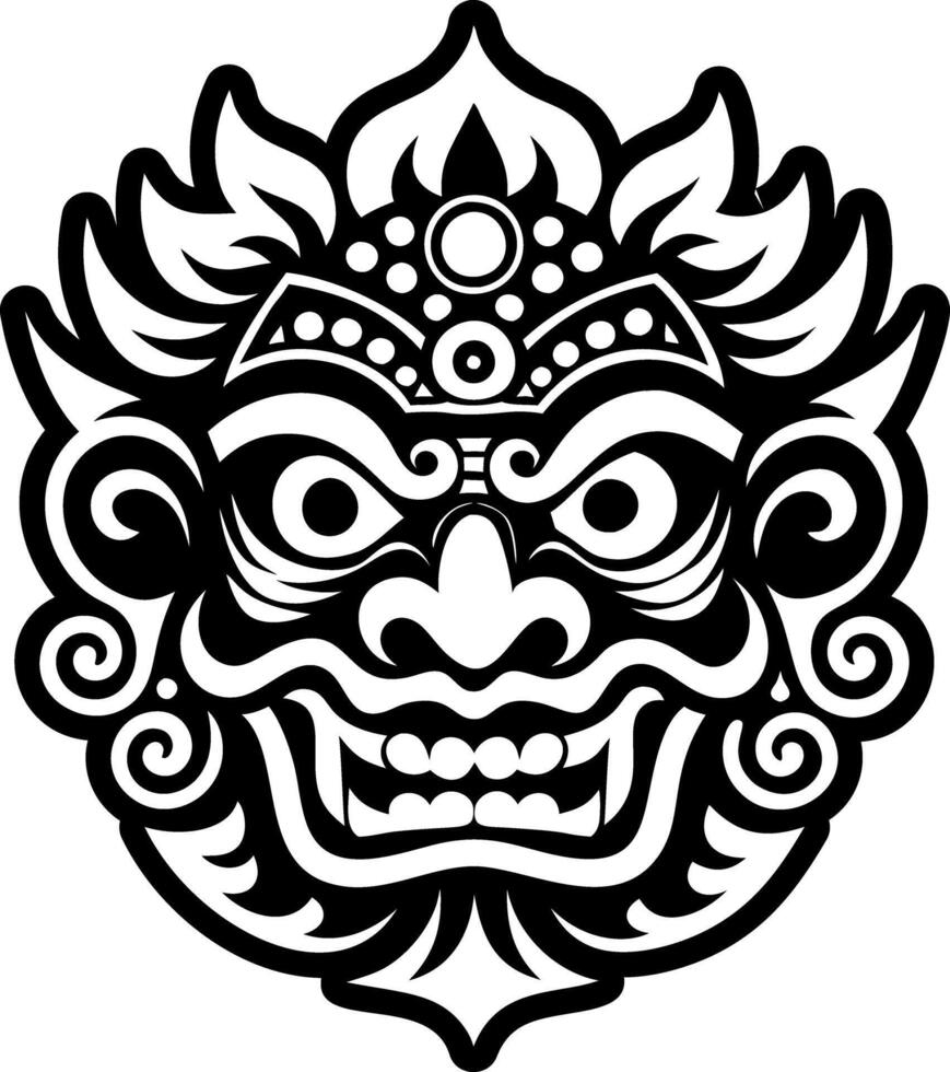 A solid style icon of tibetan mask tattoo vector