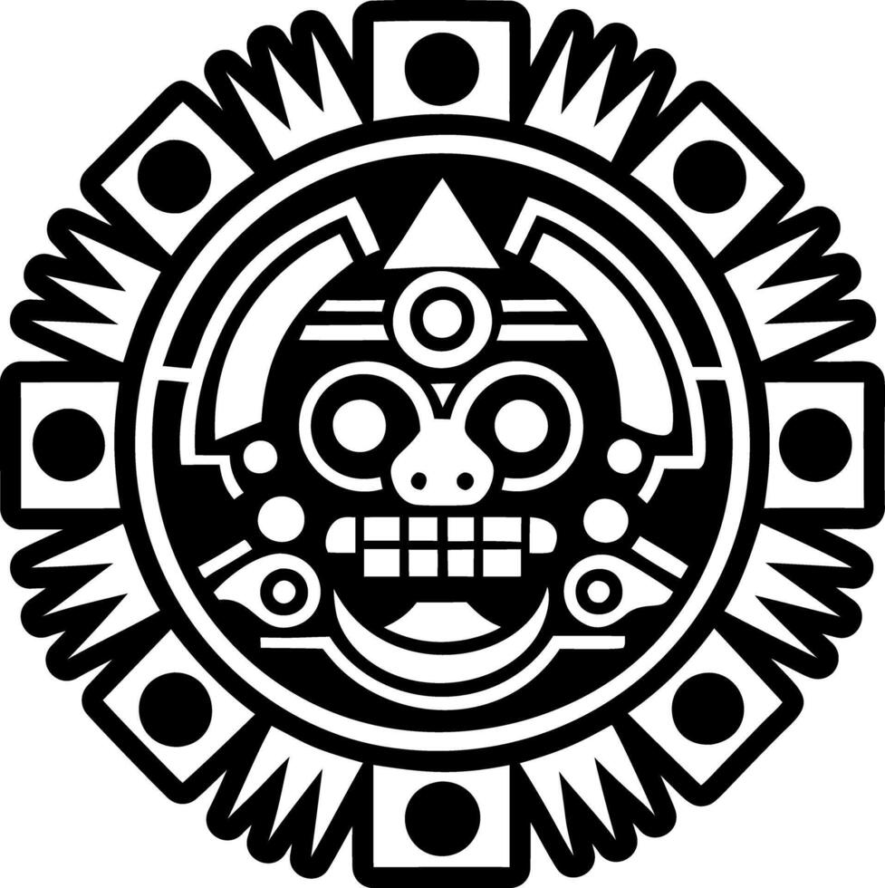 A glyph style icon of aztec wheel tattoo vector