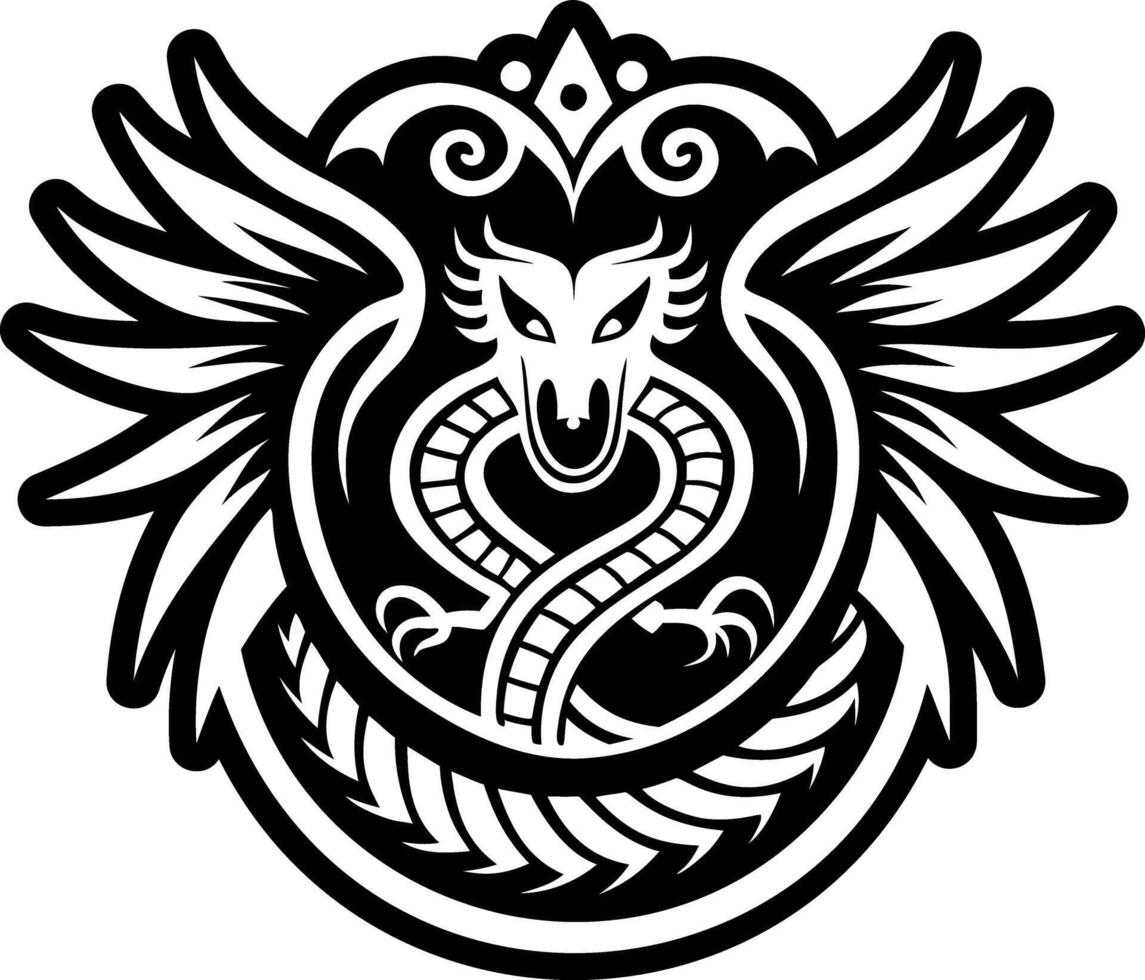 A glyph style icon of winged serpent tattoo vector