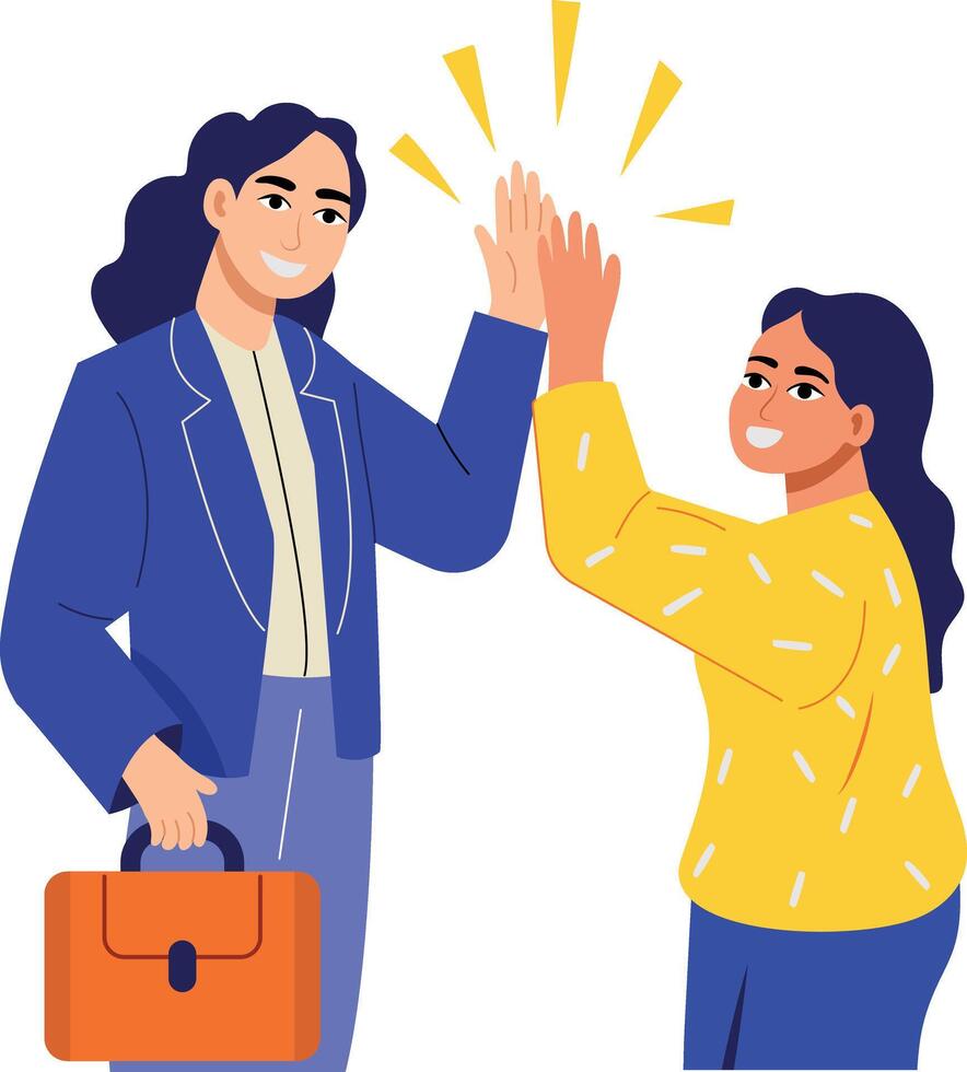 A flat style illustration of women giving high five vector