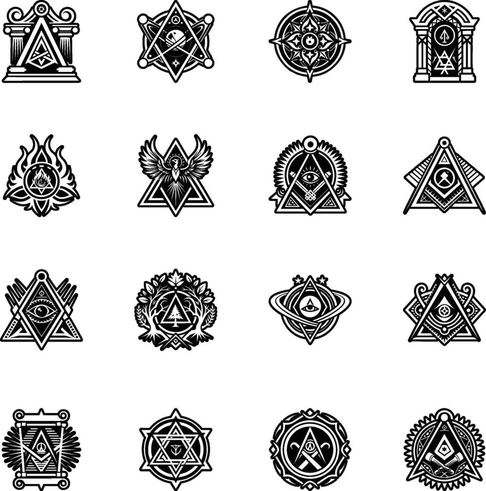 Collection of Ancient Masonic Glyph Icons vector