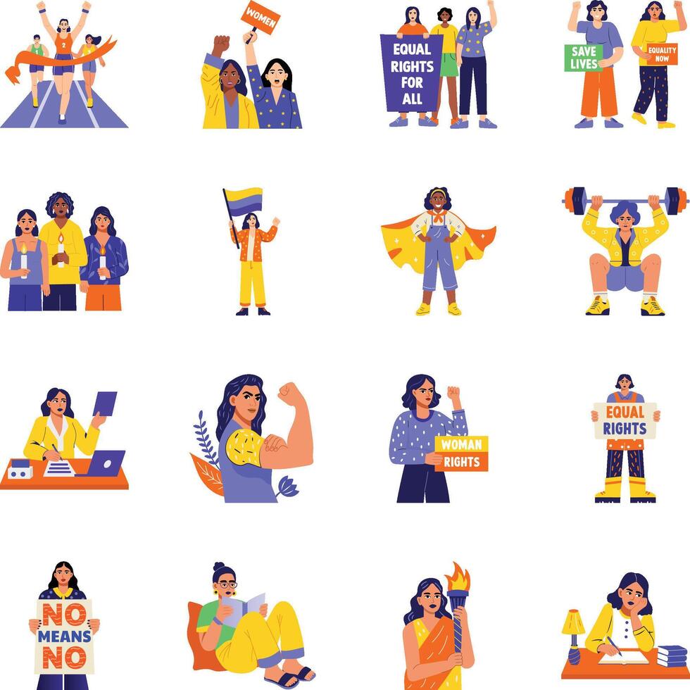 Bundle of Feminist Character Flat Style Illustrations vector