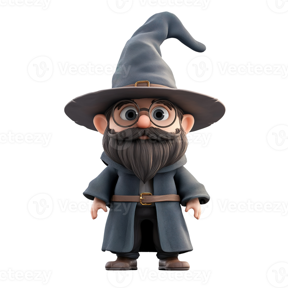 a animado Mago com óculos e uma distinto barba é em pé png