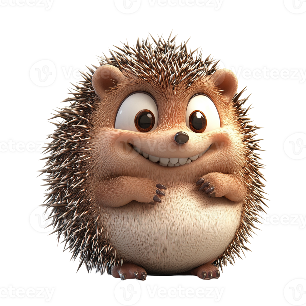 A charming animated hedgehog smiling broadly with white teeth displayed png