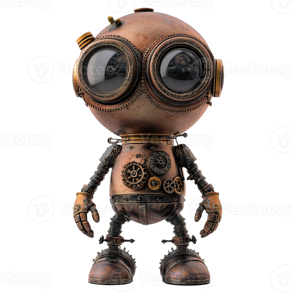 A steampunk styled robot character with large round viewing eyes png