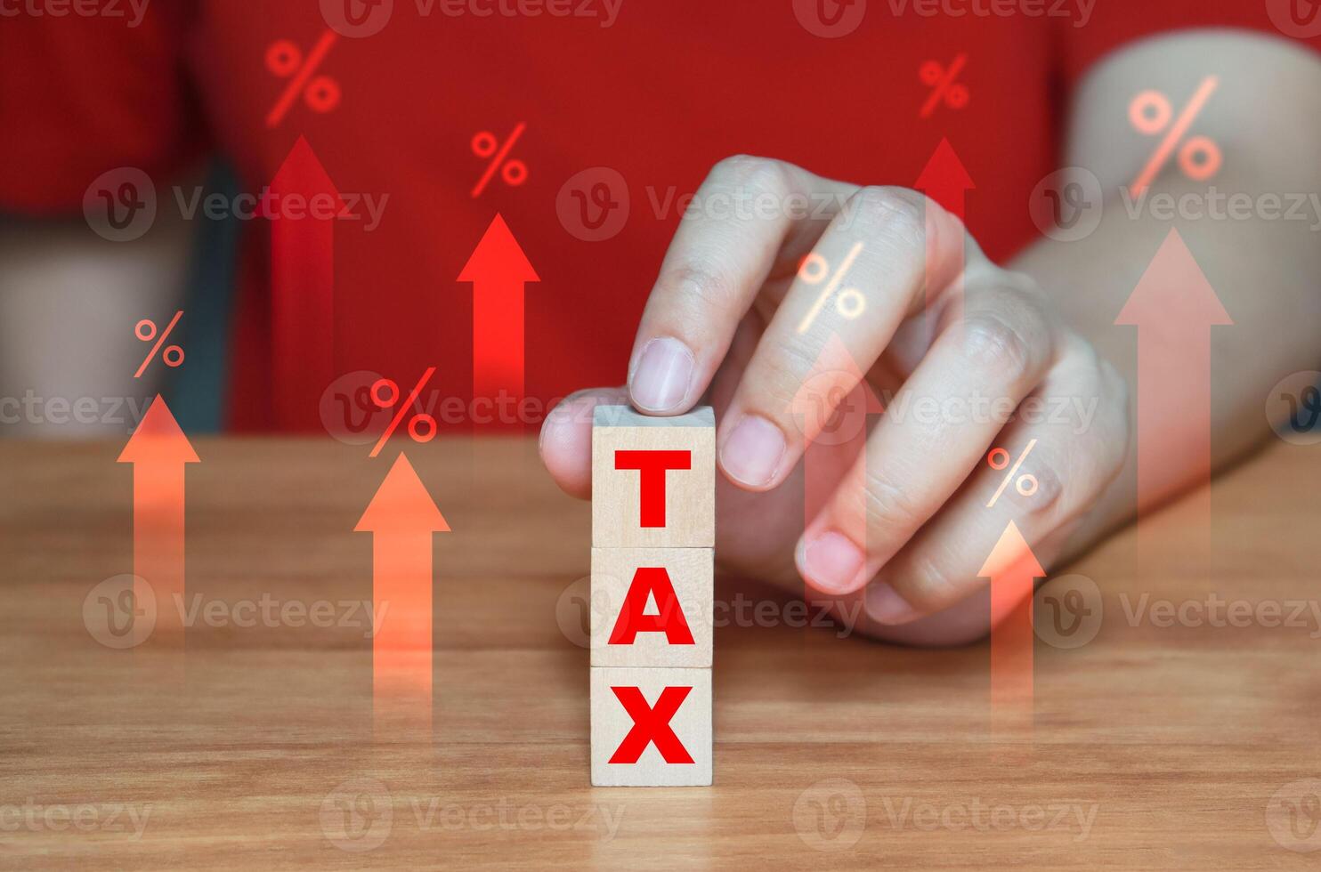 Tax increase, higher tax rate, tariffs. Big tax hike policy. photo