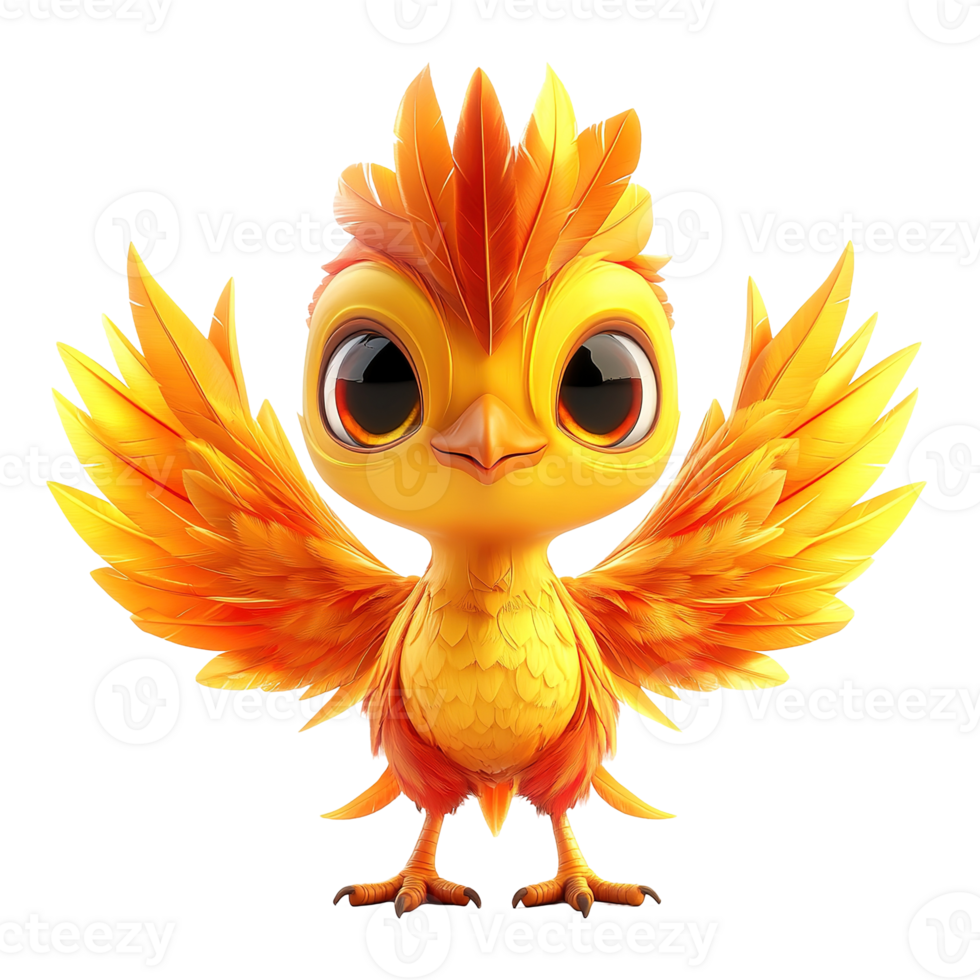 A charming cartoon bird with bright yellow and orange feathers png