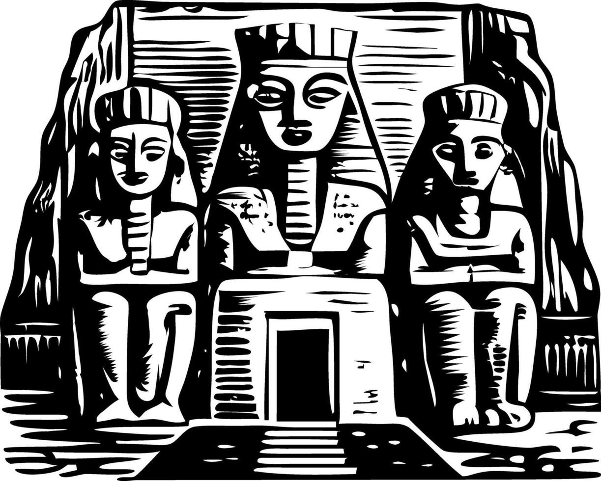 An egyptian statue with two people sitting in front of it vector