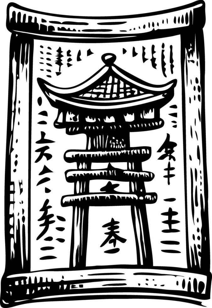 Vintage illustration of traditional japanese prayer tablet vector