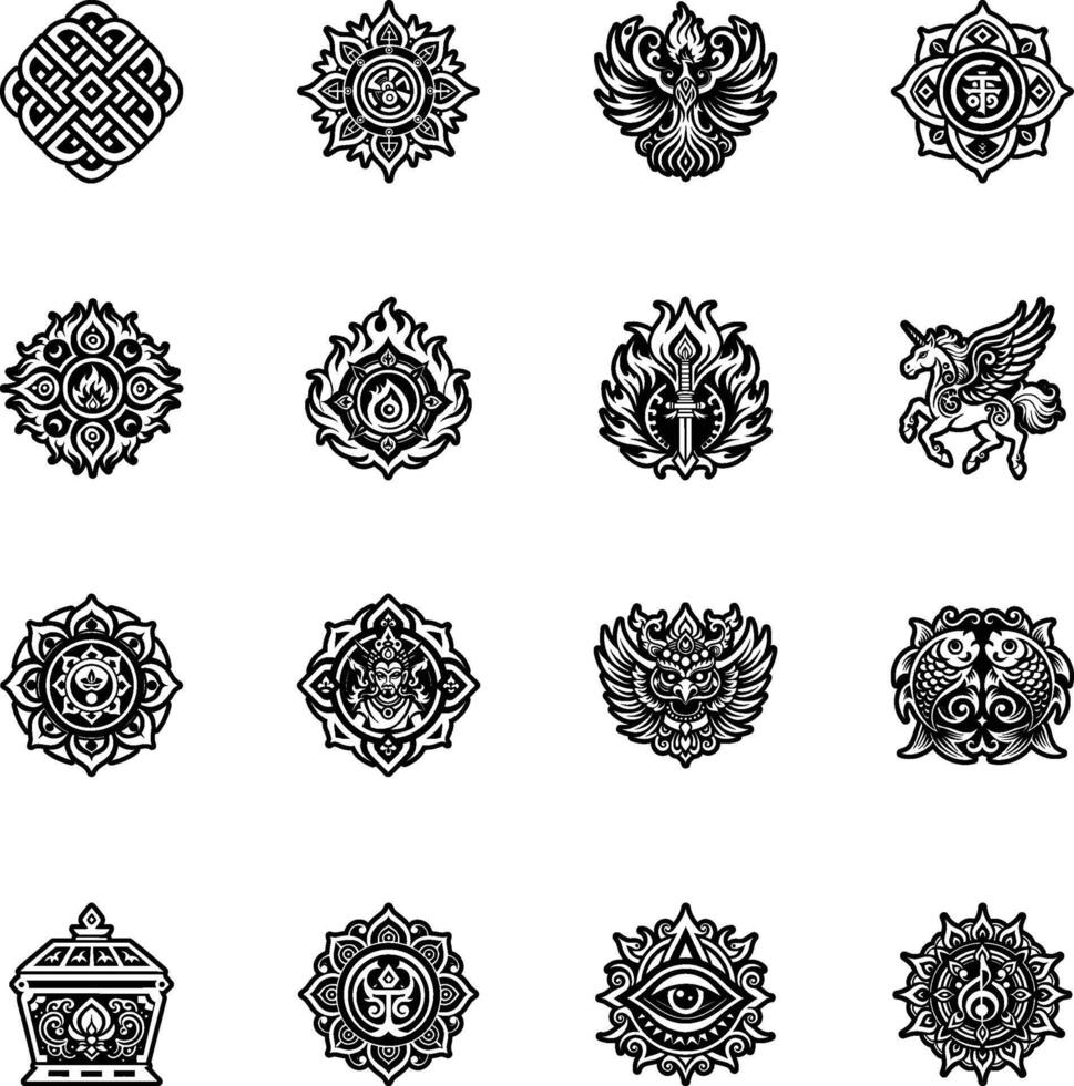 A set of black and white symbols for use in design vector