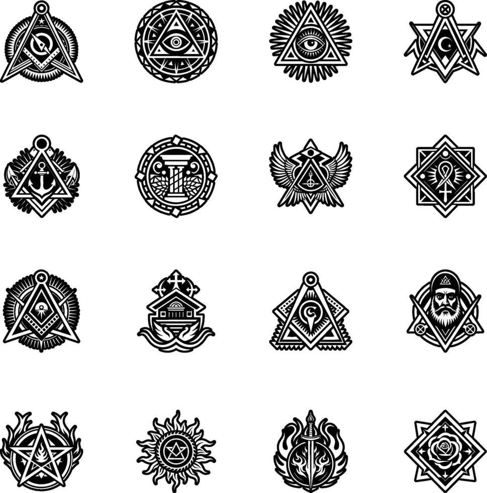 Collection of Masonic Symbols Glyph Icons vector