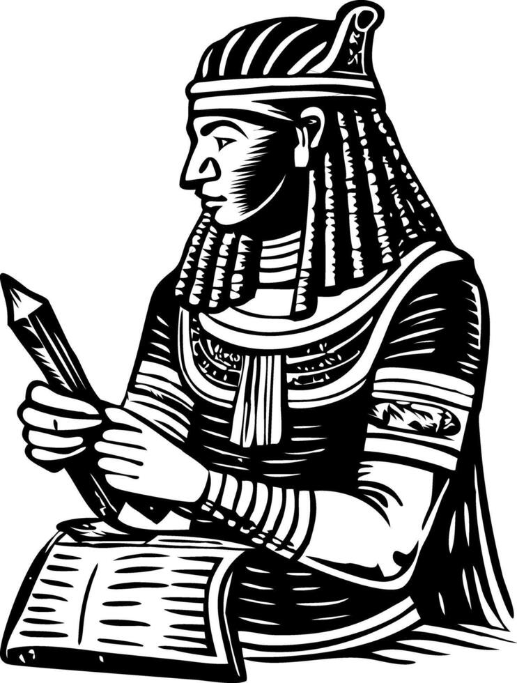 Ancient egyptian king with a book and a pen vector