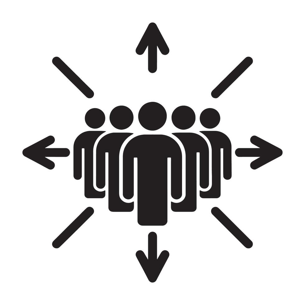 Group of People with Arrows Representing Movement and Collaboration Editable Illustration Isolated on a White Background for Digital Use vector
