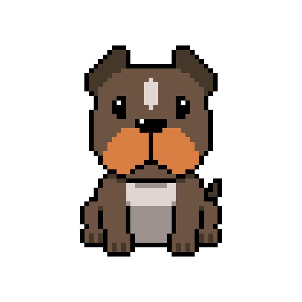 Pixel art cute pit bull terrier dog in retro style for design. vector