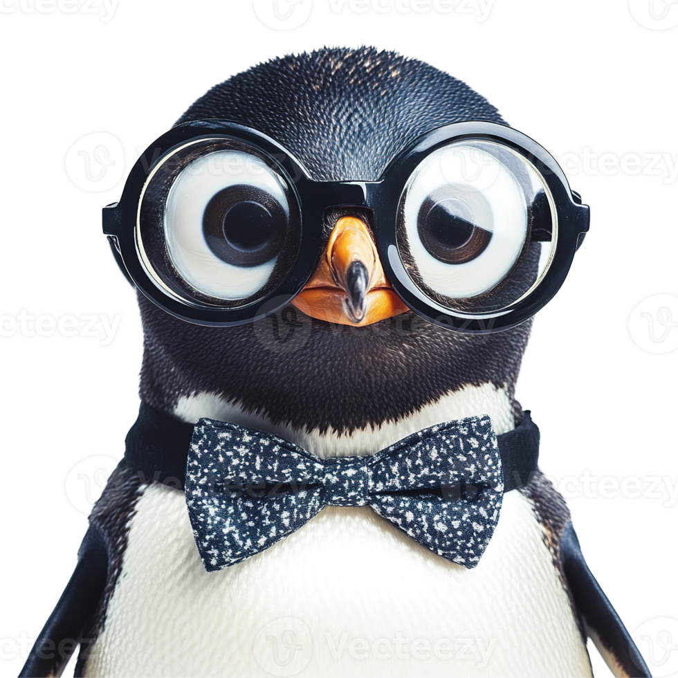 A charming penguin wearing glasses and a stylish bow tie png