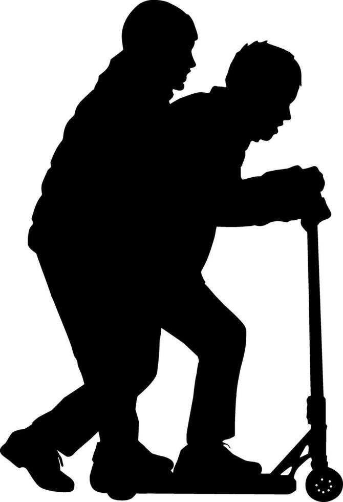 Silhouette on white background of a people in two on electric scooter vector