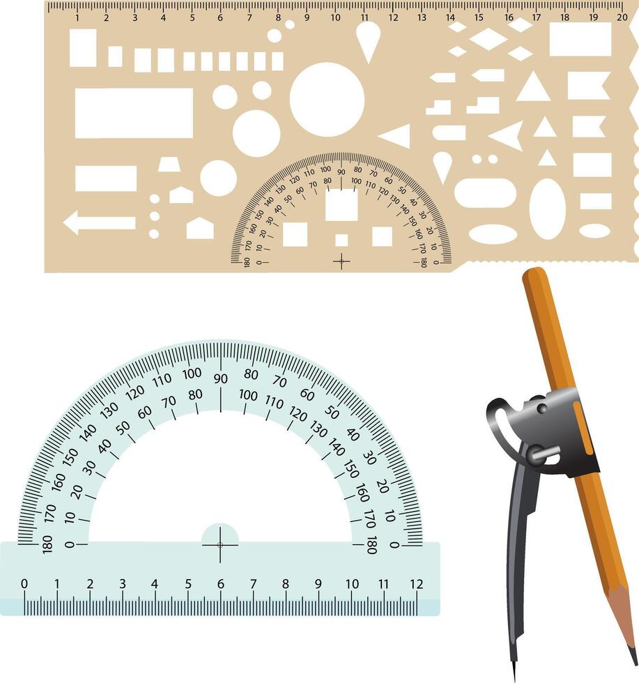 Ruler compasses and protractor drawing tools on a white background vector
