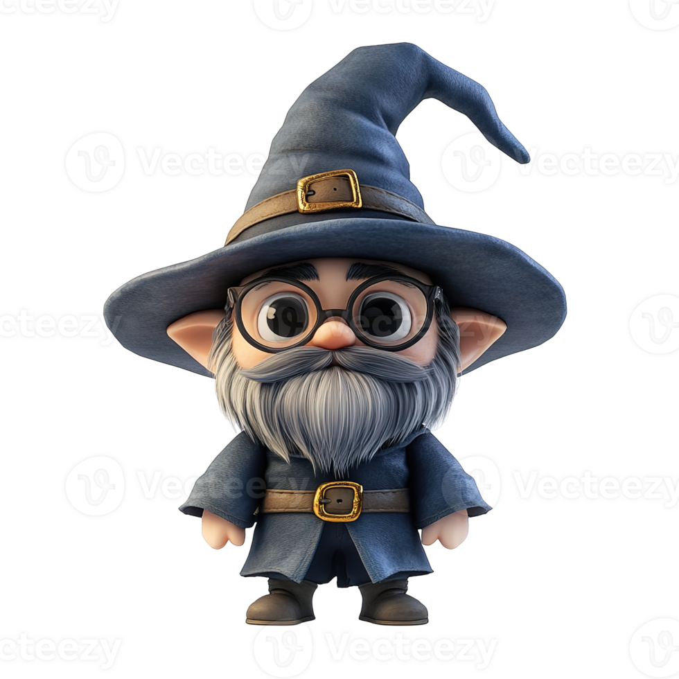 A cartoon wizard wearing a hat and spectacles standing upright png