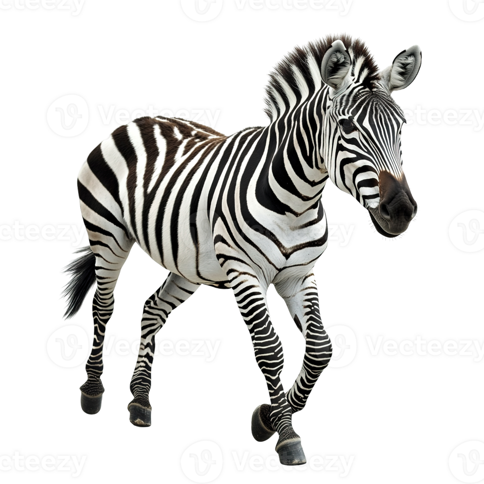 A zebra is depicted with distinctive stripes against a neutral background png