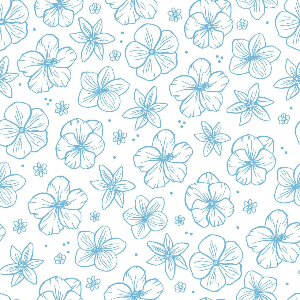 Seamless pattern with hand drawn tropical flowers vector