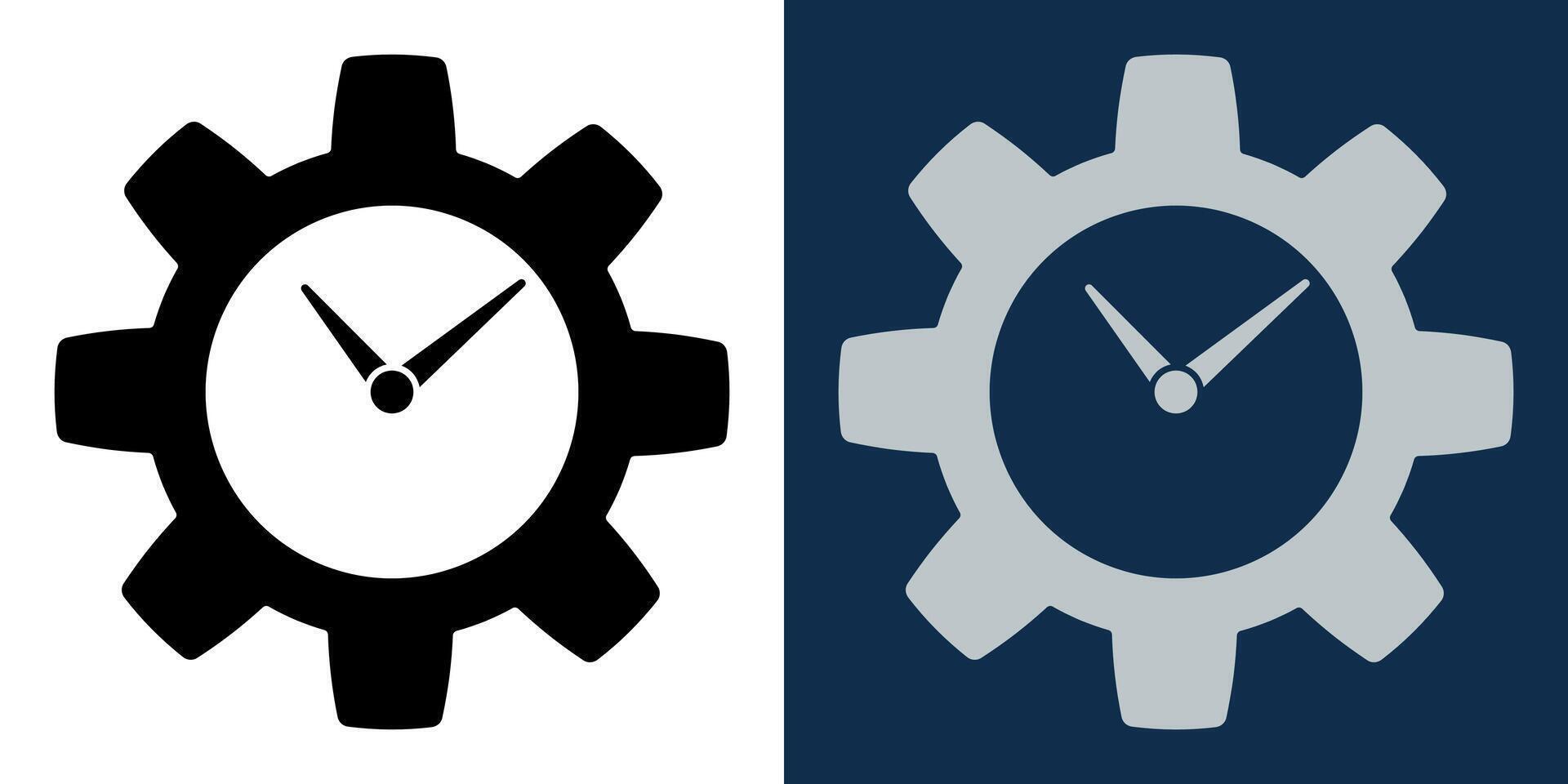 Clockwork time management icon, gear with clock hands, productivity, efficiency, business planning, industrial time concept, automation, workflow optimization, mechanical precision, schedule symbol. vector
