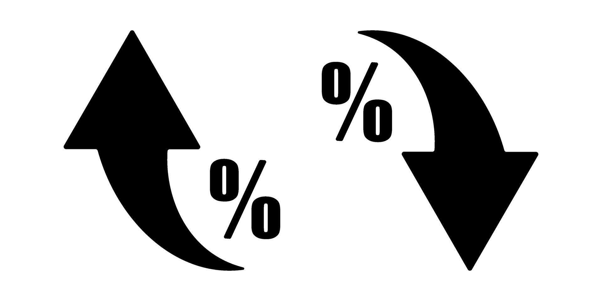 Interest rate change icon. Up and down arrows with percent symbols. pictogram for financial growth and decline, market trend, inflation, deflation, economic rate concept. vector