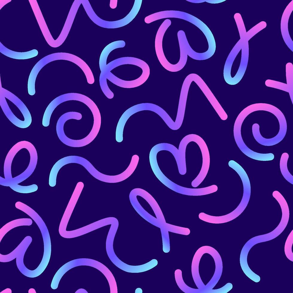 Gradient abstract wavy lines in the shape of heart, waves on dark background vector