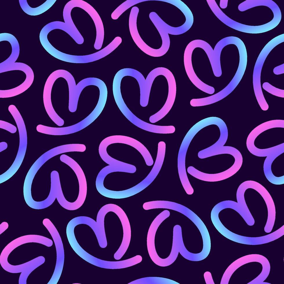 Seamless pattern of abstract hearts in neon gradient colors vector