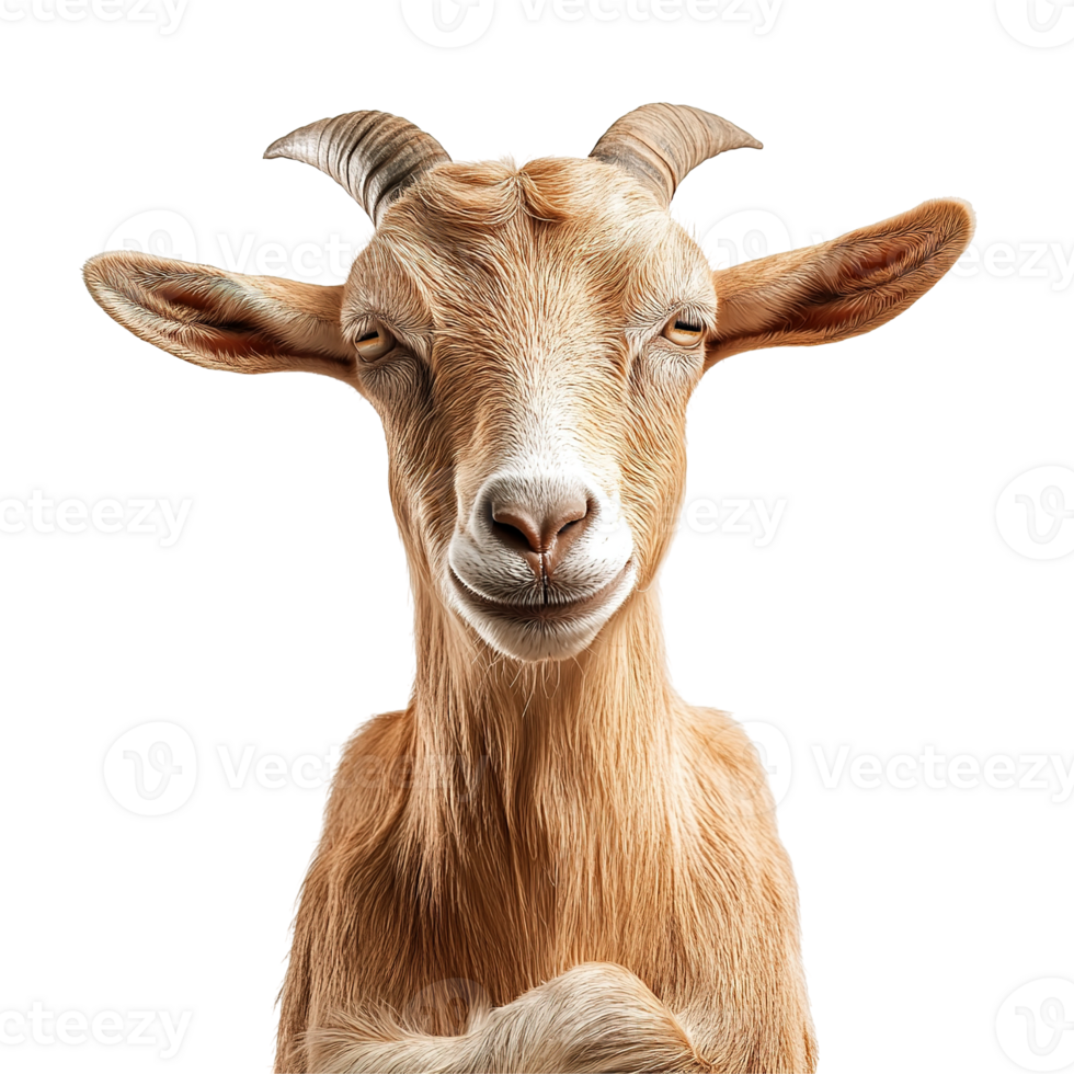 A front facing close up image of a curious goat png