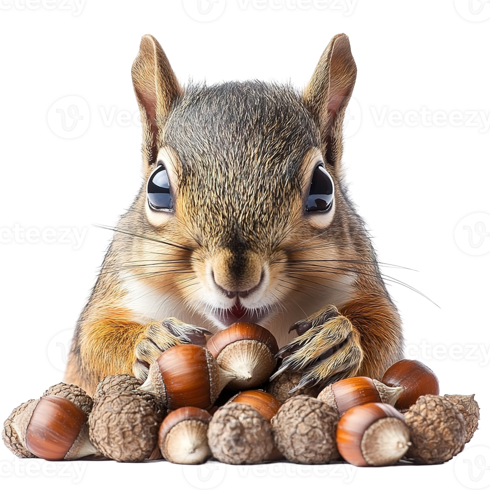 An adorable squirrel holding acorns appears to be very happy png