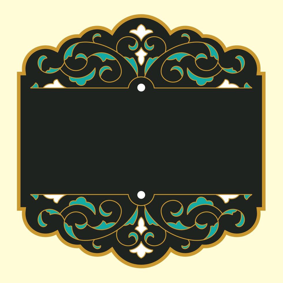 An ornate frame with a gold border and turquoise accents vector