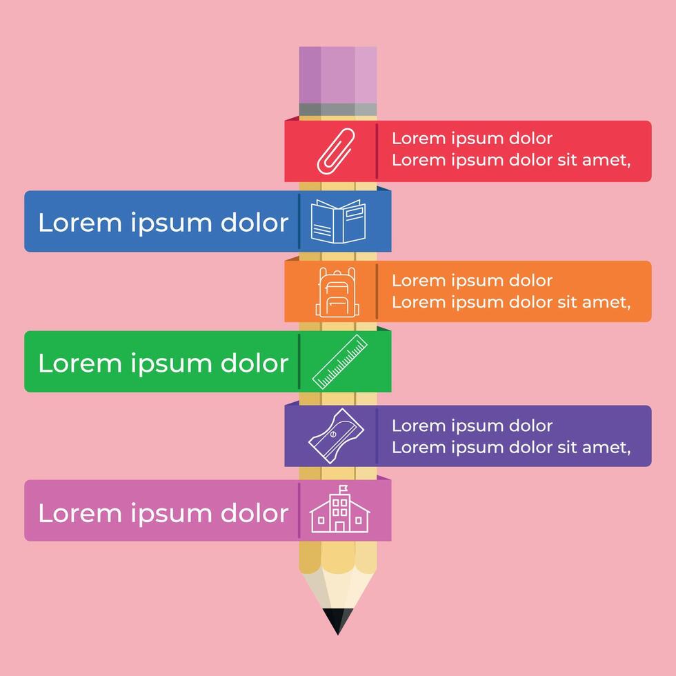 School Infographic Featuring a Pencil and Six Concepts vector