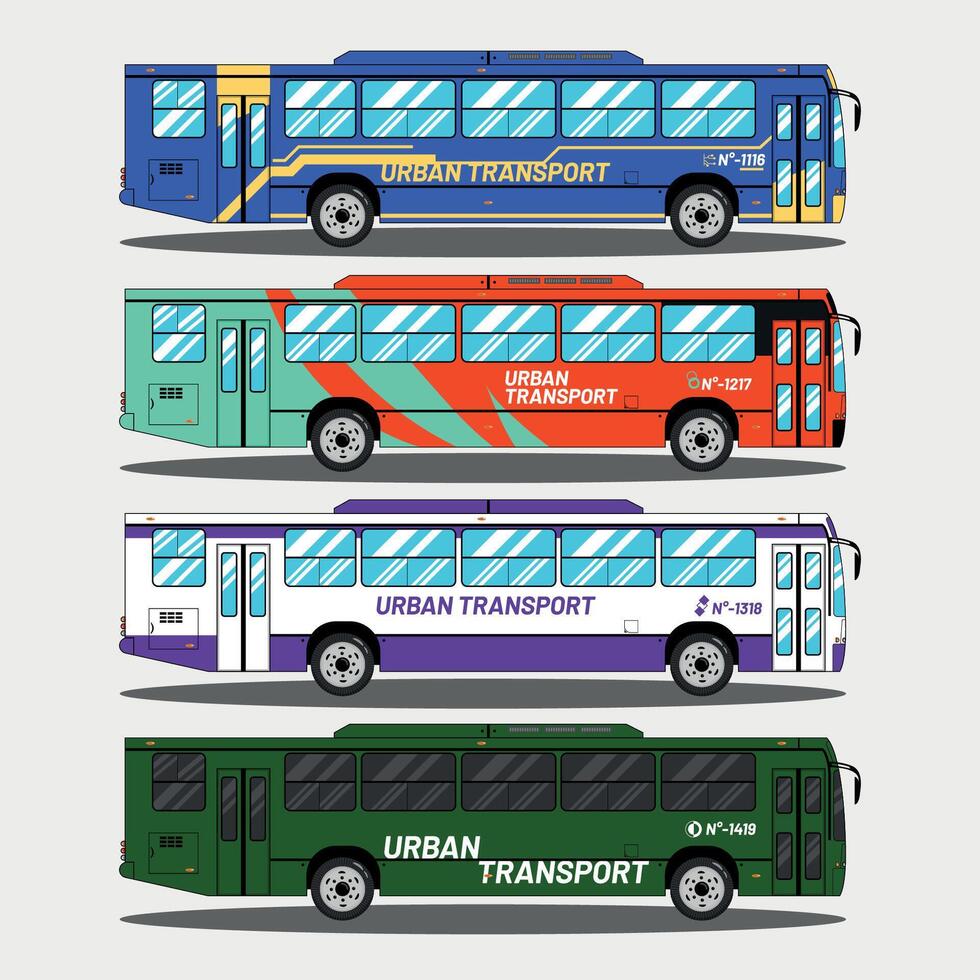 Illustration of Public Transport Buses in Different Colors and Numbers vector