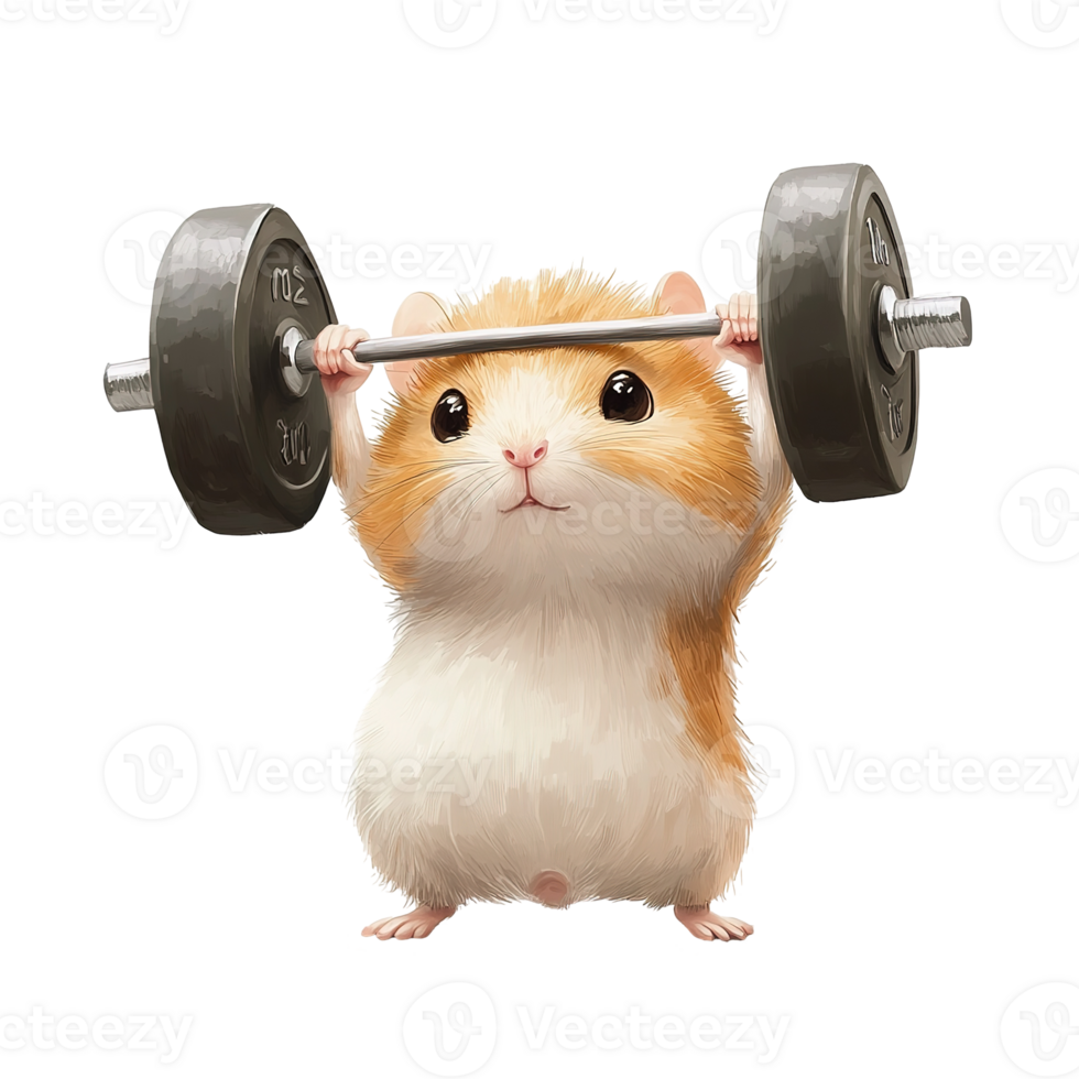 A Cute Hamster Lifting Weights With Determined Focus And Effort png