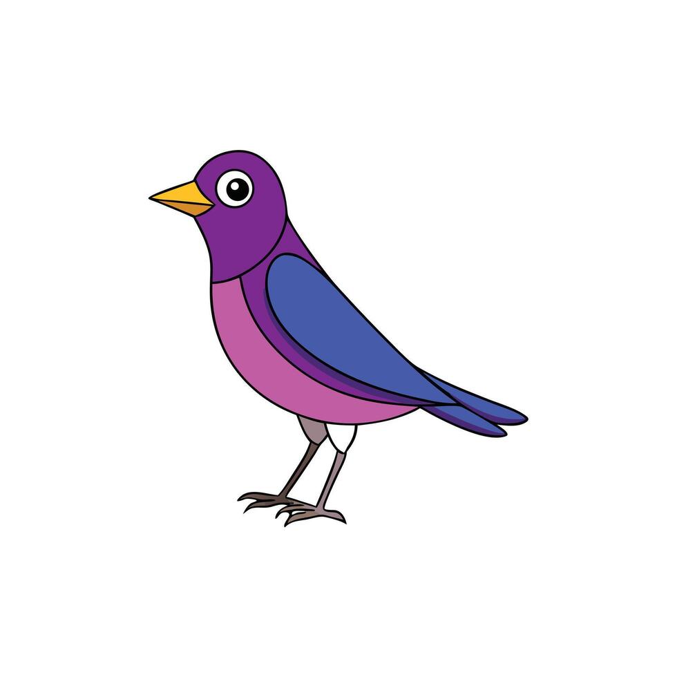 Bird Illustration Cartoon Style In Purple Pink And Blue vector