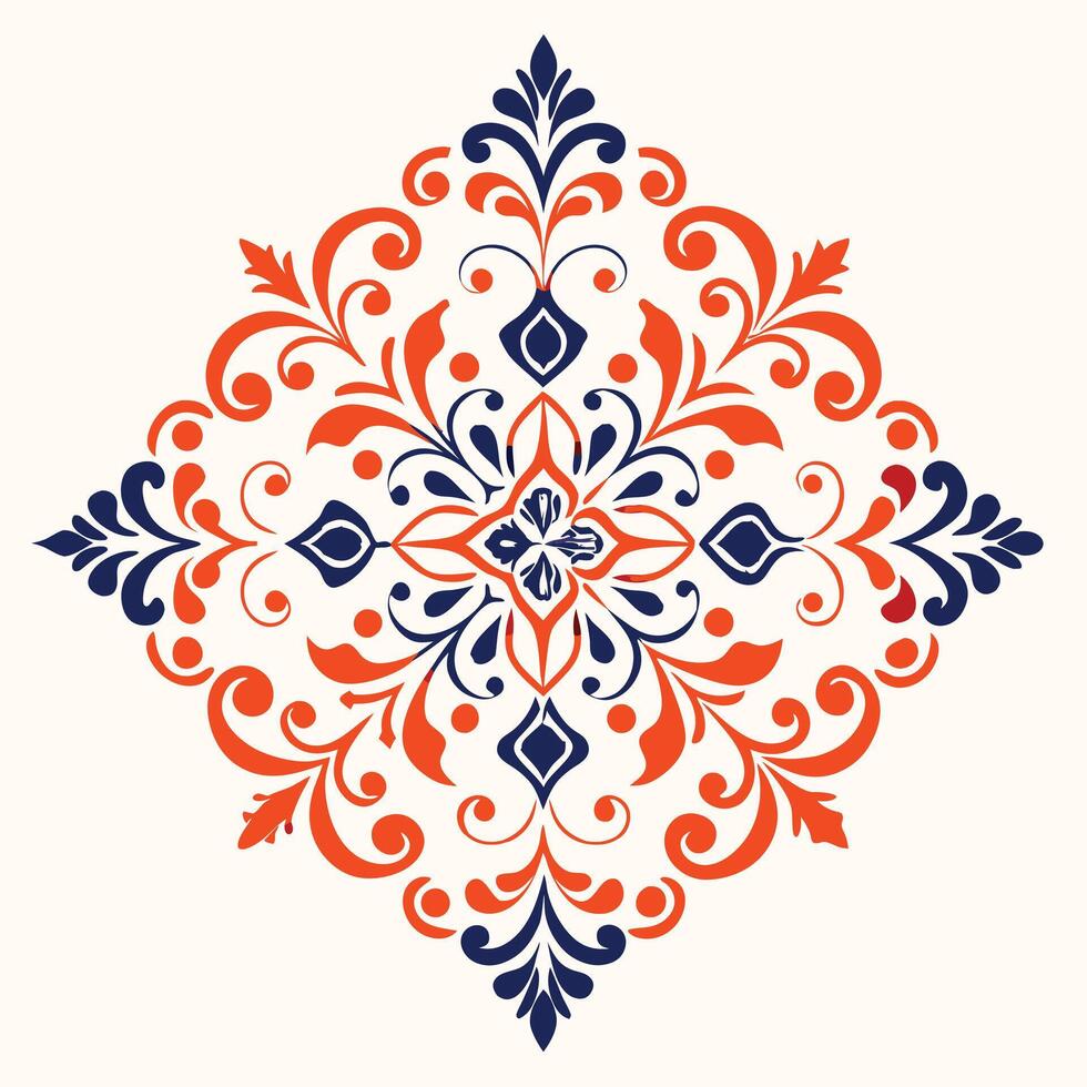 Elegant Floral Ornament In Orange And Blue Palette vector