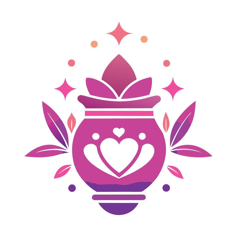 Decorative Pink Pot With Heart And Floral Design vector