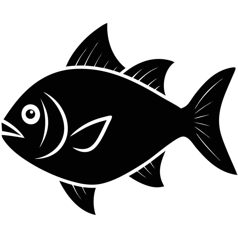 Simple Black And White Fish Silhouette Illustration vector