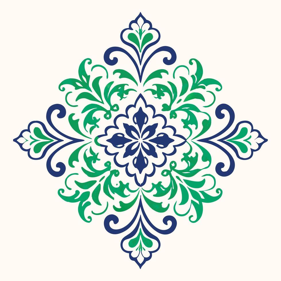 Decorative Floral Ornament In Green And Blue vector