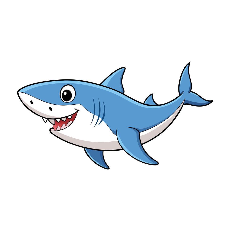 Cartoon Smiling Shark Isolated On White Background Illustration vector