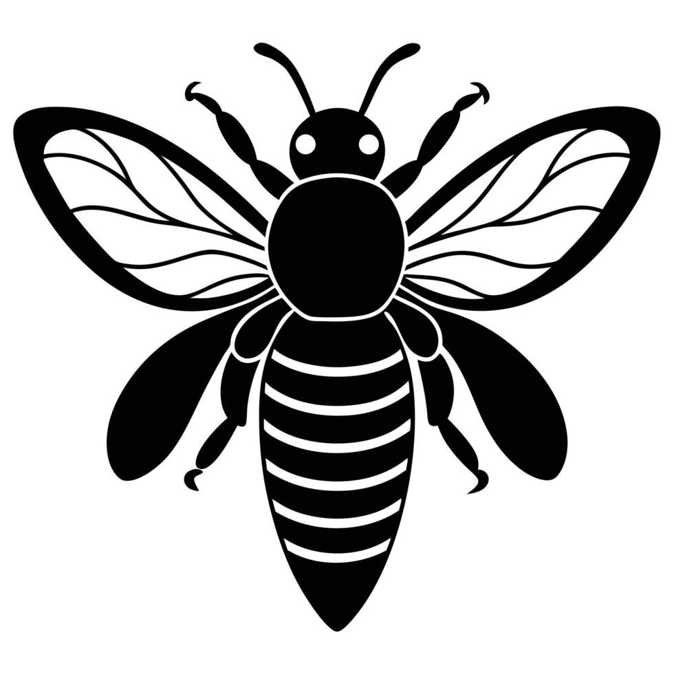 Honey Bee Illustration Black And White Simple Design vector