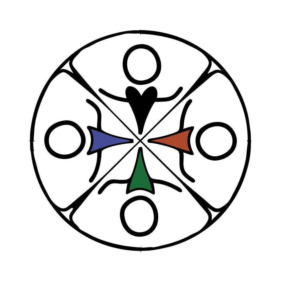 Four Points Circle Design With Figures And Color Accents vector