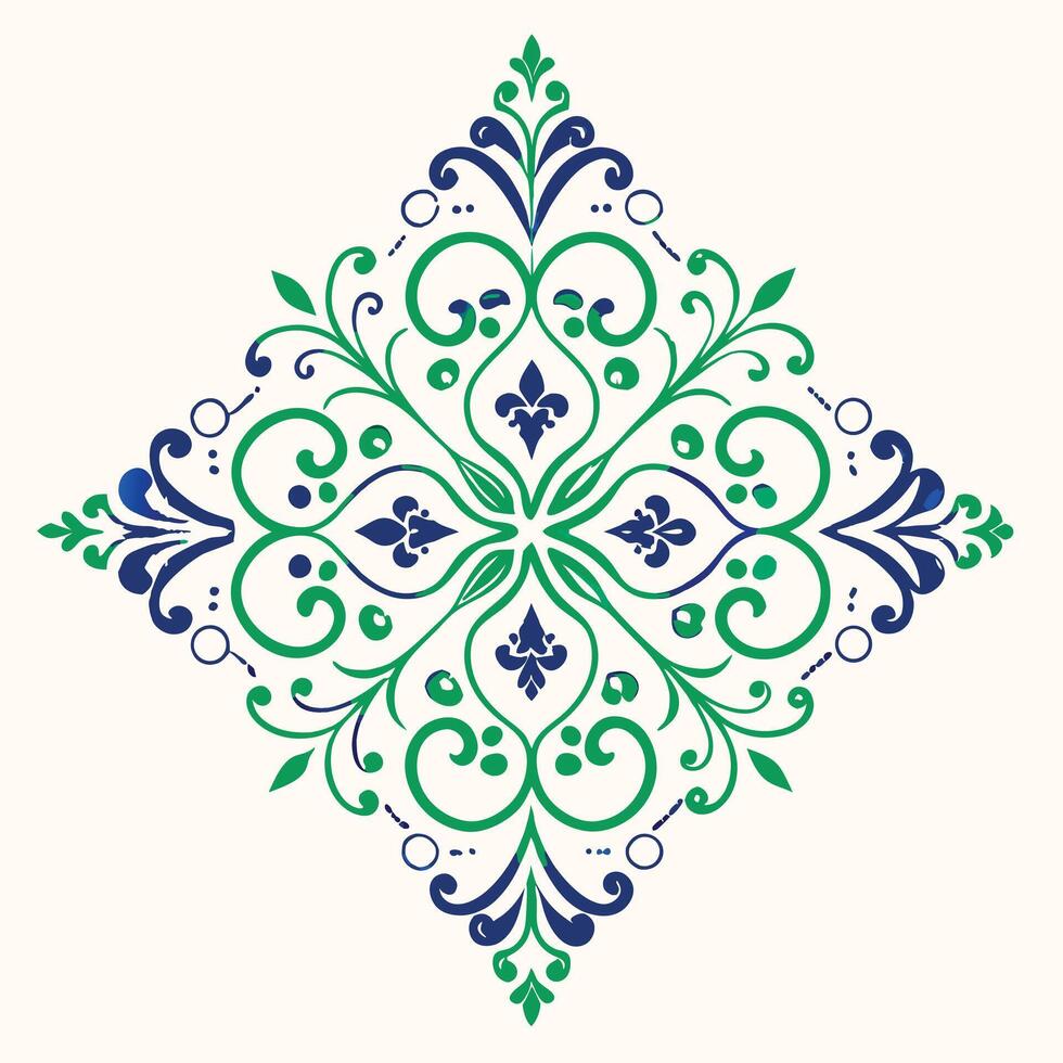 Ornate Floral Design Element In Green And Blue vector