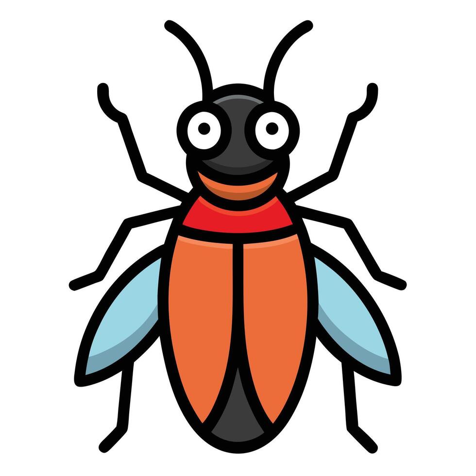 Cute Insect Illustration Cartoon Bug With Outline Design vector
