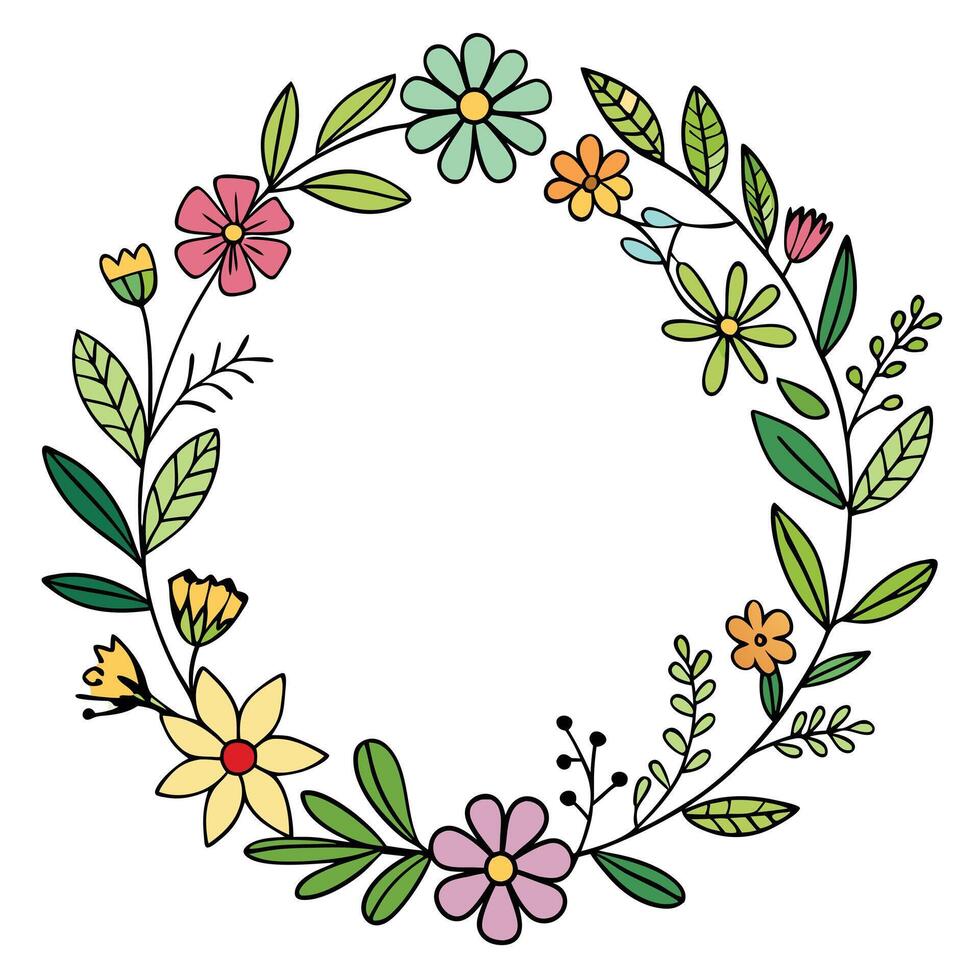 Floral Wreath Illustration With Colorful Blooms vector