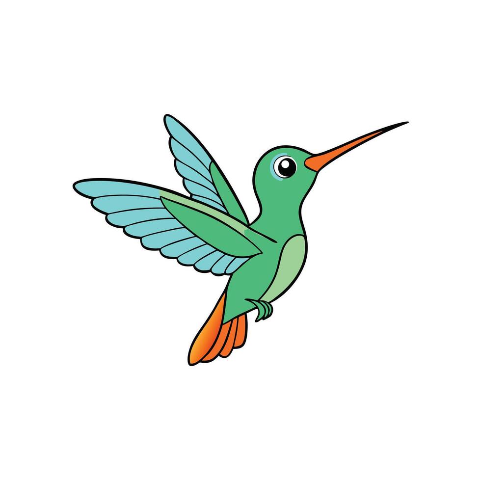 Green Cartoon Hummingbird Flying On A White Background vector