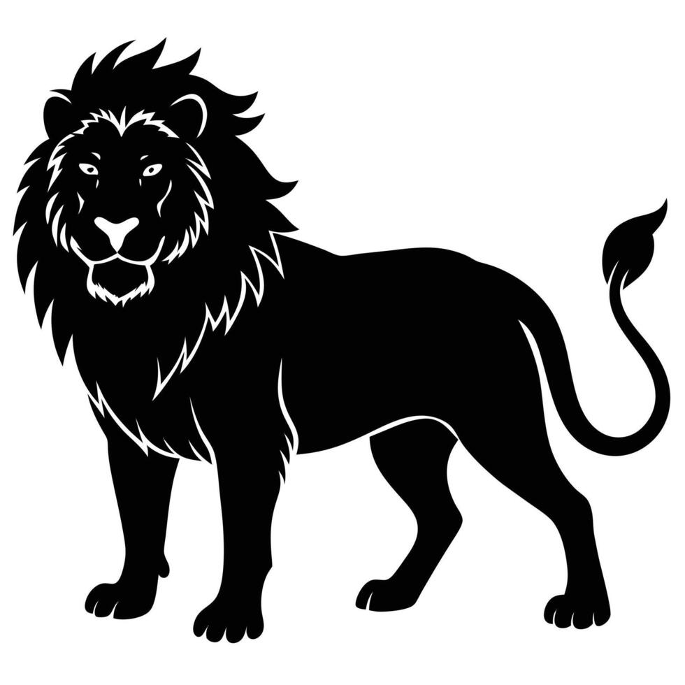 Majestic Lion Silhouette Standing Proudly On White Background vector