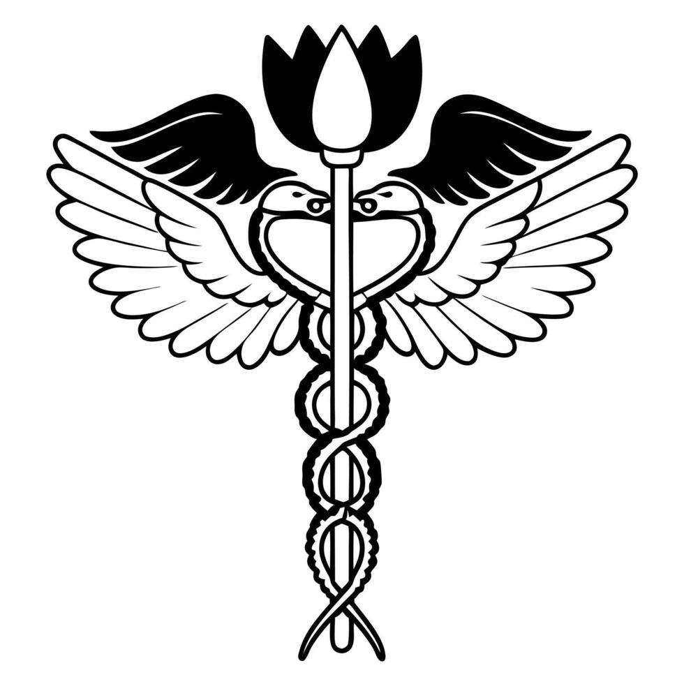 Medical Caduceus With Wings And Lotus Flower vector