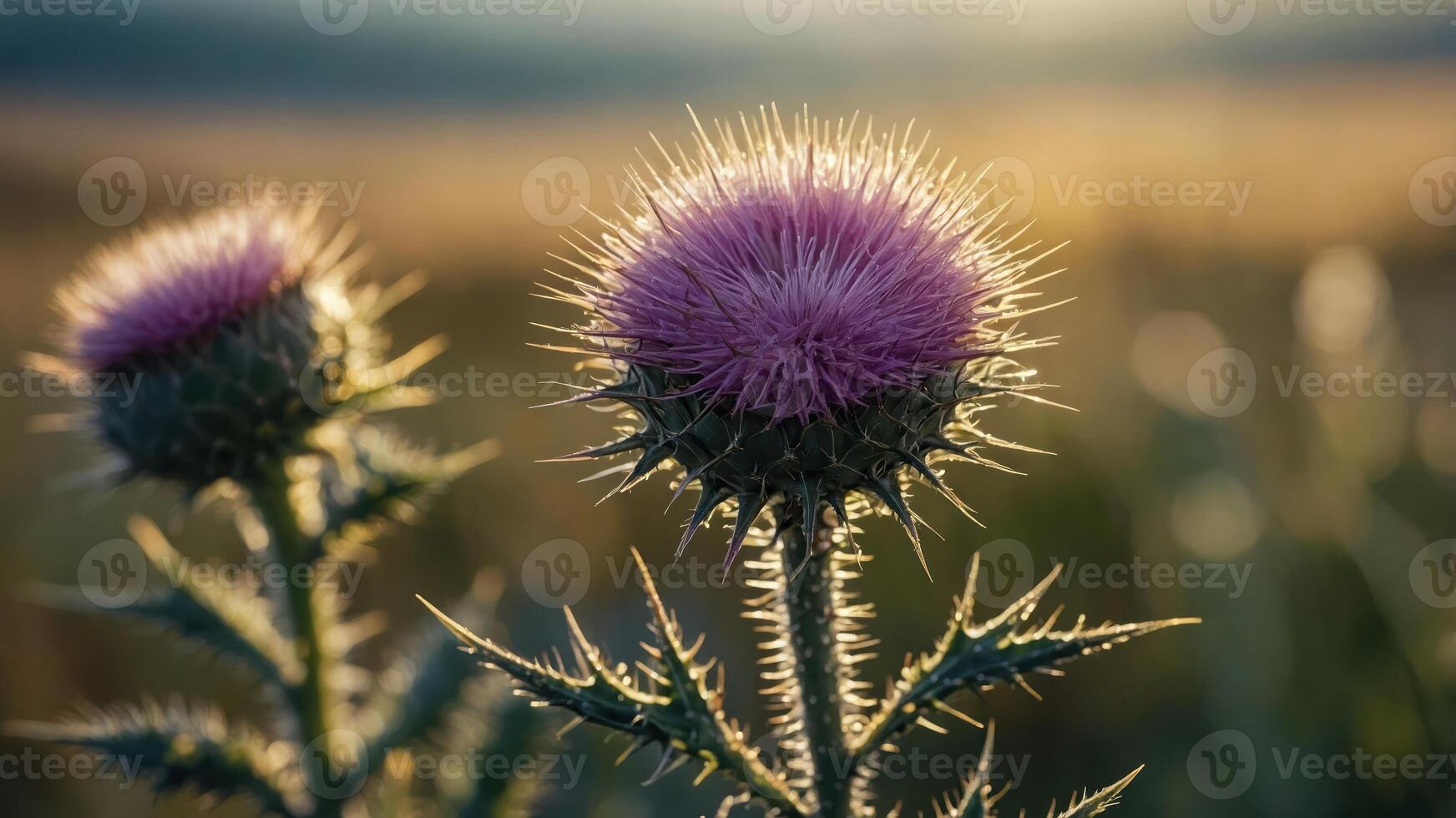 Close-up of a thistle flower with a soft background, showcasing nature's beauty. photo